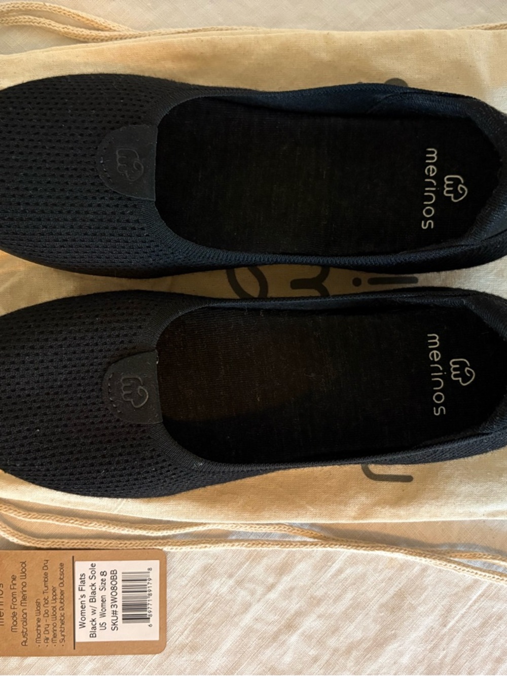 Merinos Women's Black Slip-On Knit Flats